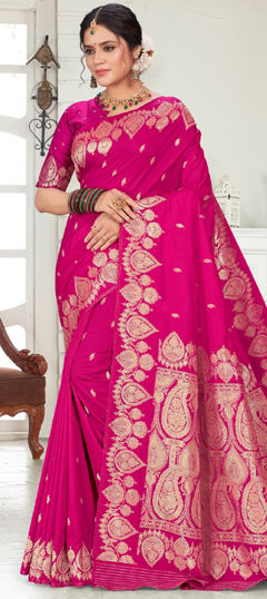 Pink and Majenta color Saree in Silk fabric with Weaving, Zari work