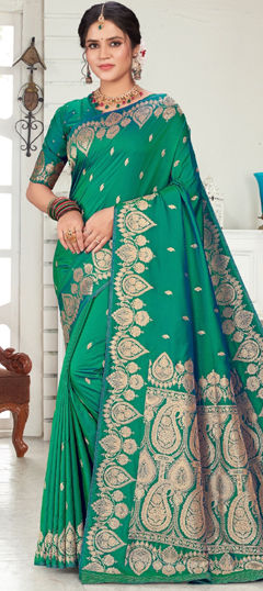 Green color Saree in Silk fabric with Weaving, Zari work