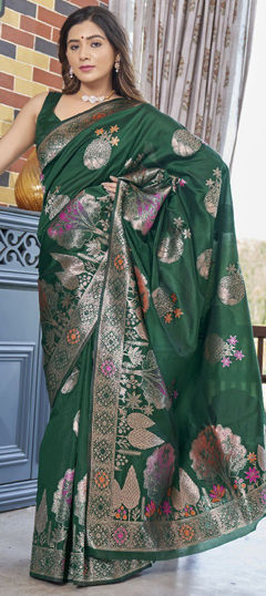 Green color Saree in Art Silk fabric with Weaving work