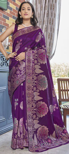 Purple and Violet color Saree in Art Silk fabric with Weaving work