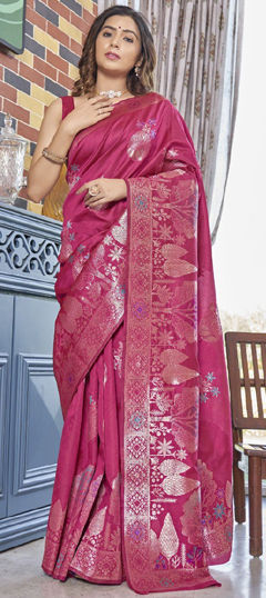 Pink and Majenta color Saree in Art Silk fabric with Weaving work