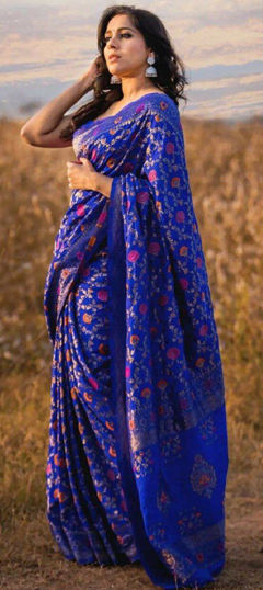 Blue color Saree in Banarasi Silk fabric with Weaving, Zari work