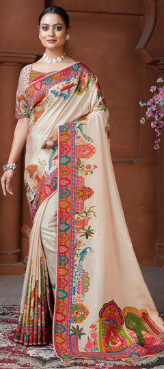 White and Off White color Saree in Silk fabric with Weaving, Zari work