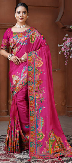 Pink and Majenta color Saree in Silk fabric with Weaving, Zari work