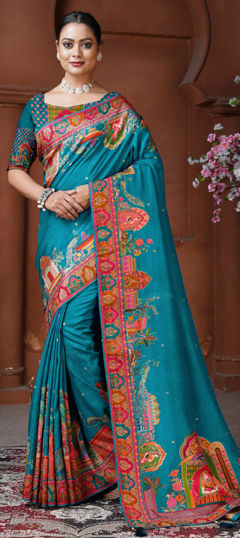 Blue color Saree in Silk fabric with Weaving, Zari work