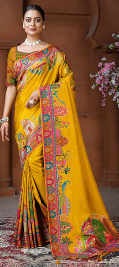 Yellow color Saree in Silk fabric with Weaving, Zari work