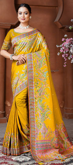 Yellow color Saree in Silk fabric with Weaving, Zari work