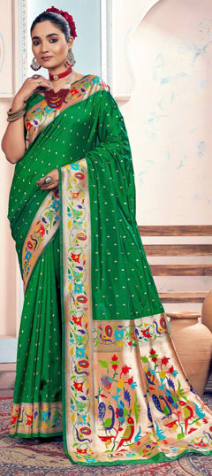 Green color Saree in Silk fabric with Weaving, Zari work