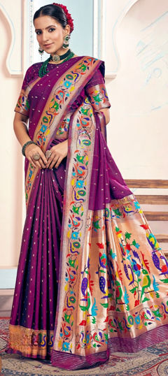Purple and Violet color Saree in Silk fabric with Weaving, Zari work