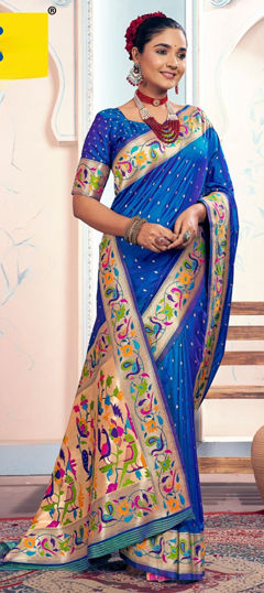 Blue color Saree in Silk fabric with Weaving, Zari work