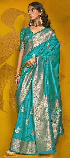 Blue color Saree in Handloom fabric with Weaving work