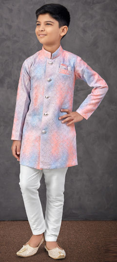 Multicolor color Boys Indo-Western in Silk fabric with Digital Print, Embroidered, Sequence, Thread work