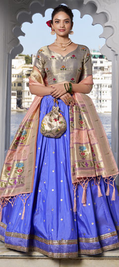 Purple and Violet color Lehenga in Jacquard fabric with Weaving, Zari work