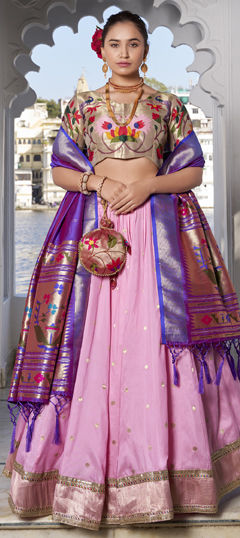 Pink and Majenta color Lehenga in Jacquard fabric with Weaving, Zari work