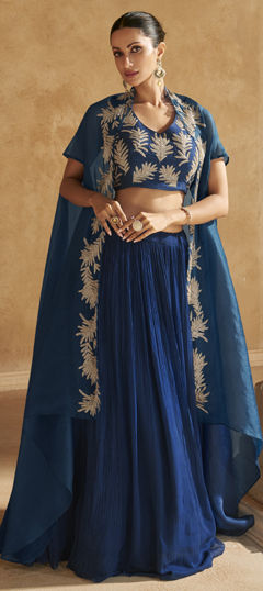 Blue color Ready to Wear Lehenga in Silk fabric with Embroidered, Thread work