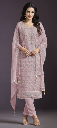 Pink and Majenta color Salwar Kameez in Art Silk fabric with Embroidered, Sequence, Thread work