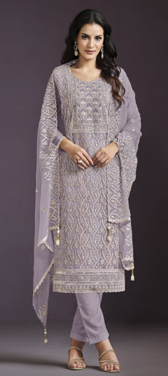 Purple and Violet color Salwar Kameez in Art Silk fabric with Embroidered, Sequence, Thread work