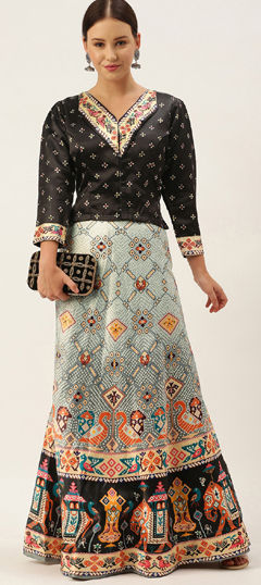 Multicolor color Long Lehenga Choli in Satin Silk fabric with Bandhej, Digital Print, Printed work
