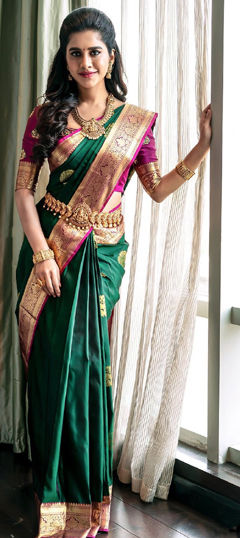 Green color Saree in Art Silk fabric with Weaving, Zari work