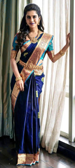 Blue color Saree in Art Silk fabric with Weaving, Zari work