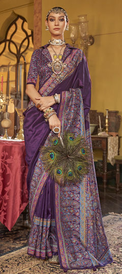 Purple and Violet color Saree in Silk fabric with Weaving, Zari work