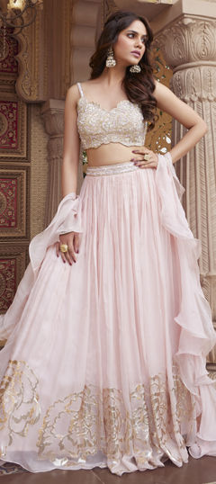 Pink and Majenta color Ready to Wear Lehenga in Georgette fabric with Sequence, Thread, Weaving work