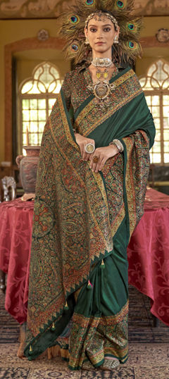 Green color Saree in Silk fabric with Weaving, Zari work