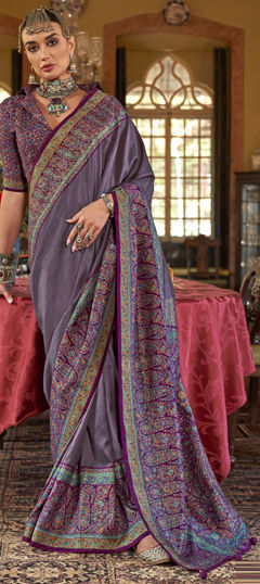 Purple and Violet color Saree in Silk fabric with Weaving, Zari work