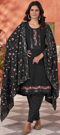 Black and Grey color Salwar Kameez in Georgette fabric with Embroidered, Sequence, Thread work