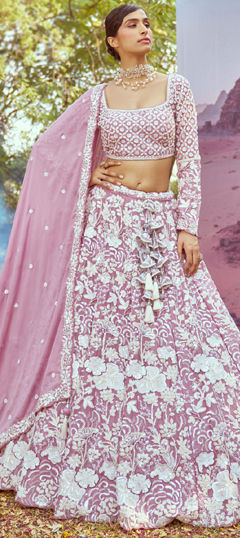 Purple and Violet color Lehenga in Georgette fabric with Bugle Beads, Embroidered, Sequence, Stone, Thread work