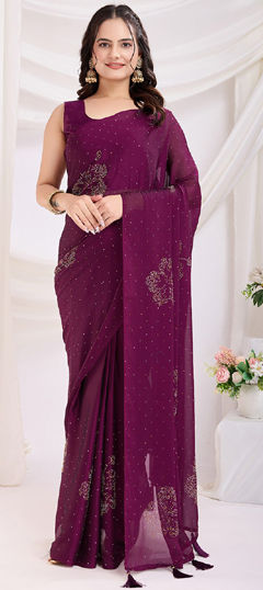Purple and Violet color Readymade Saree in Art Silk fabric with Fancy Work work