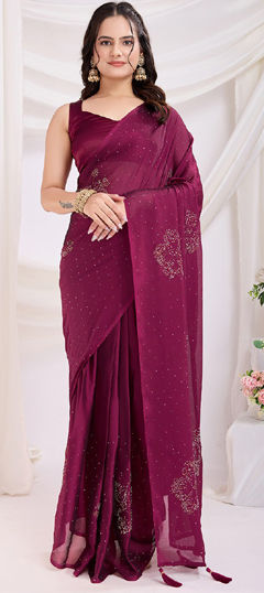 Pink and Majenta color Readymade Saree in Art Silk fabric with Fancy Work work