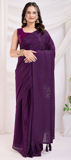 Purple and Violet color Readymade Saree in Art Silk fabric with Fancy Work work