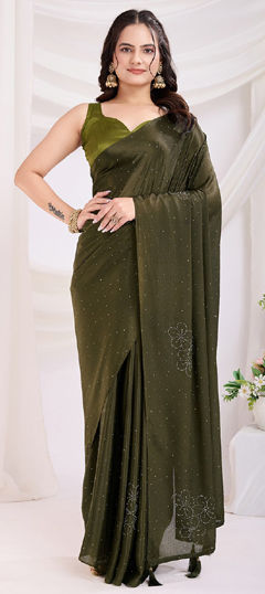 Green color Readymade Saree in Art Silk fabric with Fancy Work work