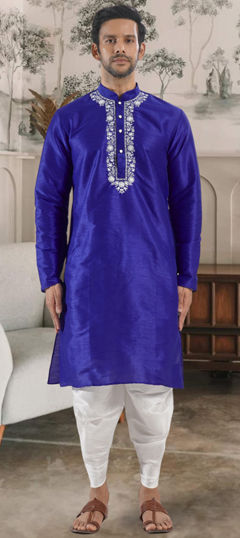 Purple and Violet color Dhoti Kurta in Art Silk fabric with Embroidered, Resham, Thread work