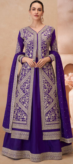 Purple and Violet color Long Lehenga Choli in Silk fabric with Embroidered, Sequence, Thread, Zari work