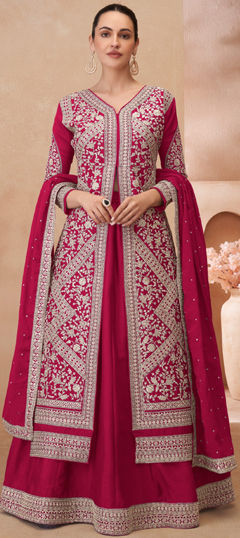 Pink and Majenta color Long Lehenga Choli in Silk fabric with Embroidered, Sequence, Thread, Zari work