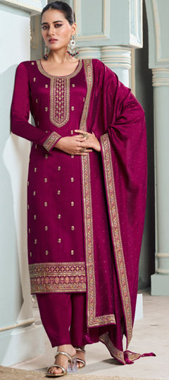 Red and Maroon color Salwar Kameez in Georgette fabric with Embroidered, Sequence, Thread, Zari work