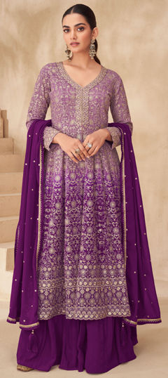 Purple and Violet color Long Lehenga Choli in Georgette fabric with Embroidered, Resham, Sequence, Thread work
