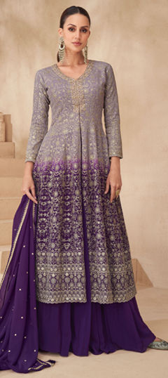 Purple and Violet color Long Lehenga Choli in Georgette fabric with Embroidered, Resham, Sequence, Thread work