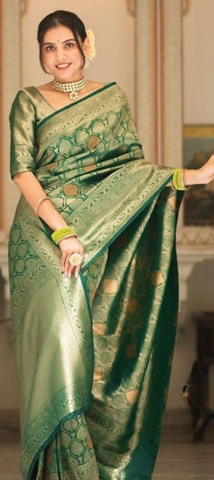 Green color Saree in Art Silk fabric with Weaving, Zari work