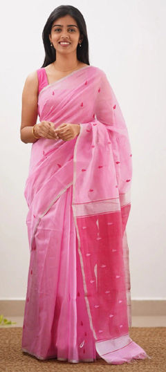 Pink and Majenta color Saree in Linen fabric with Thread work