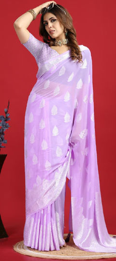 Purple and Violet color Saree in Georgette fabric with Thread work