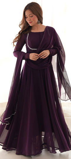 Purple and Violet color Salwar Kameez in Georgette fabric with Lace work