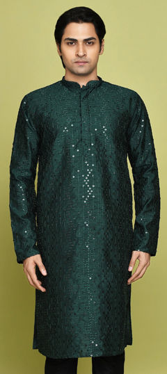 Green color Kurta in Art Dupion Silk fabric with Sequence work