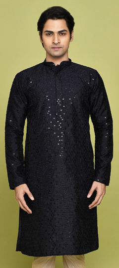 Blue color Kurta in Art Dupion Silk fabric with Sequence work
