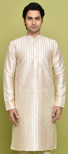 White and Off White color Kurta in Art Dupion Silk fabric with Embroidered work