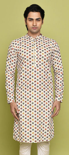 White and Off White color Kurta in Cotton fabric with Embroidered work