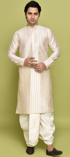 White and Off White color Dhoti Kurta in Art Dupion Silk fabric with Sequence work