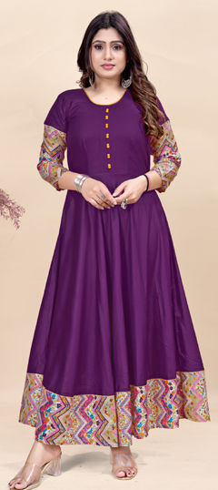 Purple and Violet color Kurti in Rayon fabric with Printed work